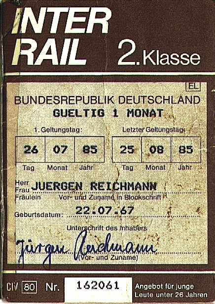 Interrail Ticket 1985