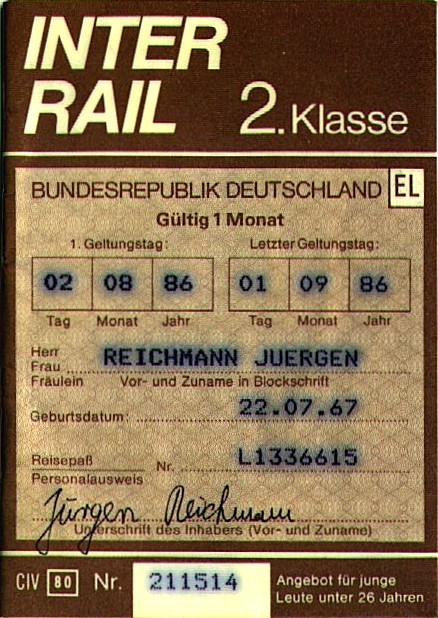 Interrail Ticket 1986