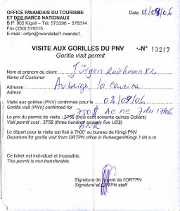 Gorillabesuchsgenehmigung ("das Permit")