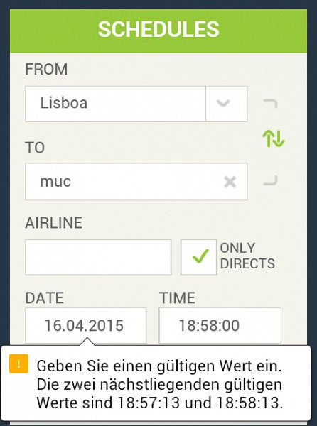 Screenshot der Flughafen-Lissabon-Webseite