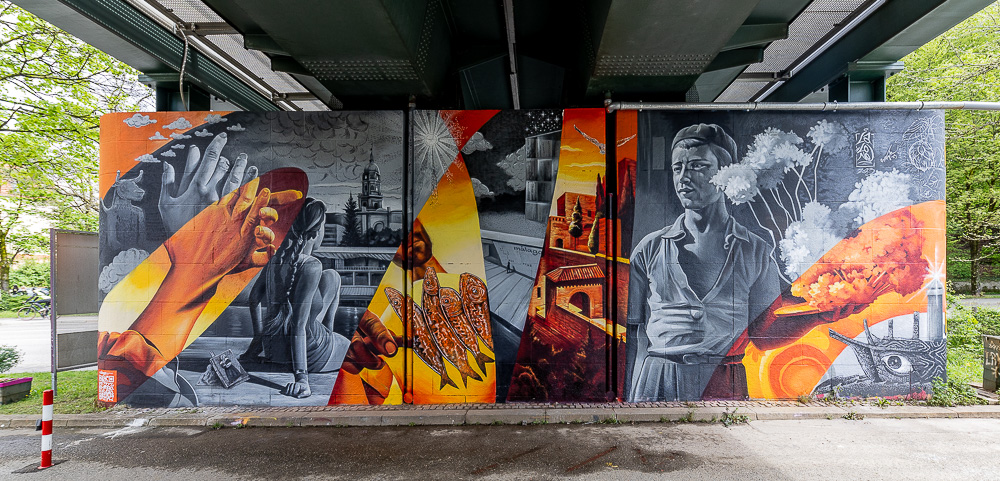 Eisenbahnbrücke Humboldtstraße / Giesinger Berg: Kunsttreff Halt 58 München