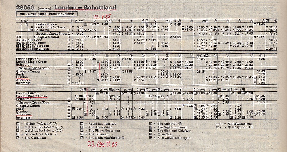 DB Auslandskursbuch 1985 Sommer: Auszug London - Schottland