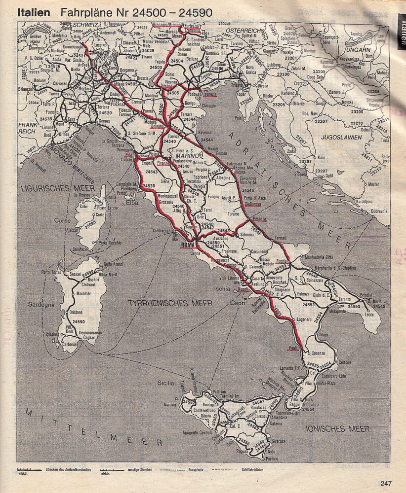 DB Auslandskursbuch 1985 Sommer: Übersicht Italien