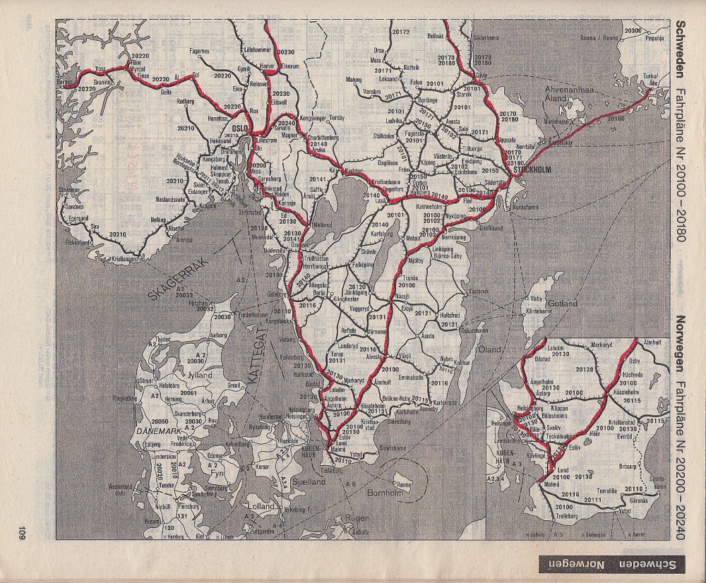 DB Auslandskursbuch 1986 Sommer: Übersicht Norwegen / Schweden (Süden)