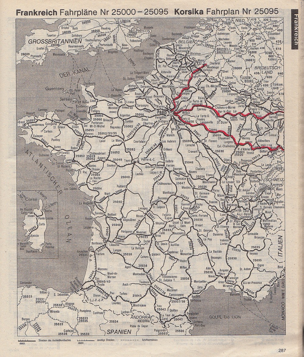 DB Auslandskursbuch 1986 Sommer: Übersicht Frankreich