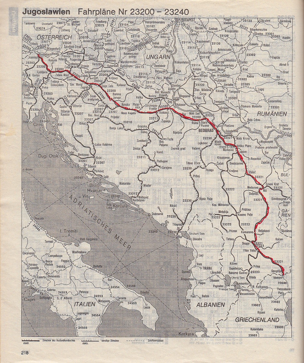 DB Auslandskursbuch 1988 Sommer: Übersicht Jugoslawien