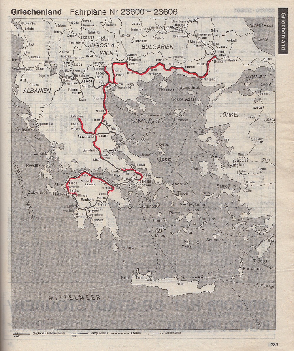 DB Auslandskursbuch 1988 Sommer: Übersicht Griechenland