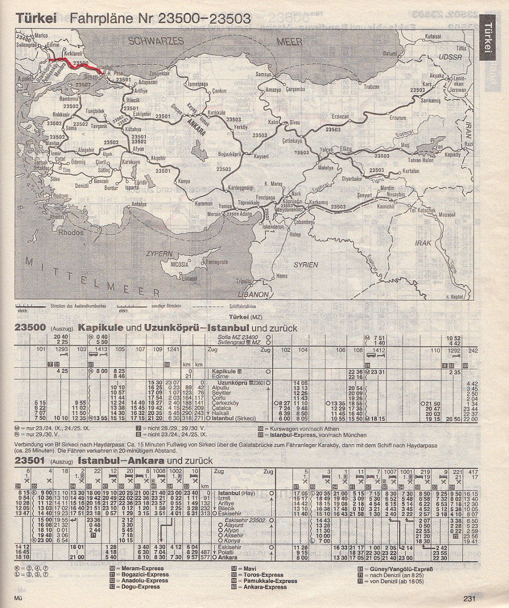 DB Auslandskursbuch 1988 Sommer: Übersicht Türkei