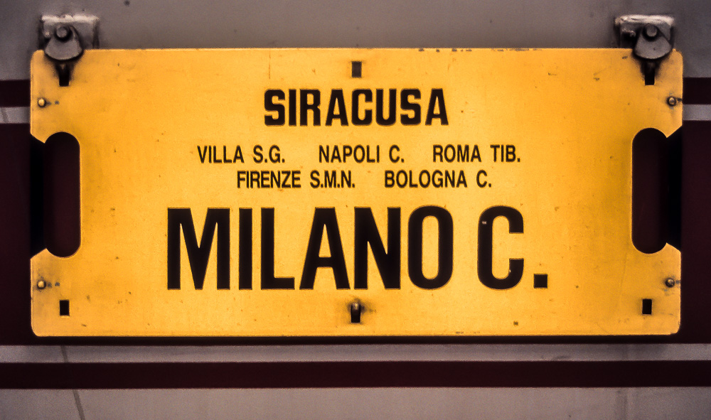Zuglaufschild Syrakus - Villa San Giovanni - Neapel - Rom - Florenz - Bologna - Mailand
